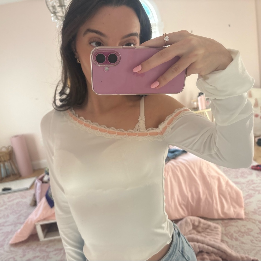 Beginning Boutique Cream Off-Shoulder Long Sleeve Top